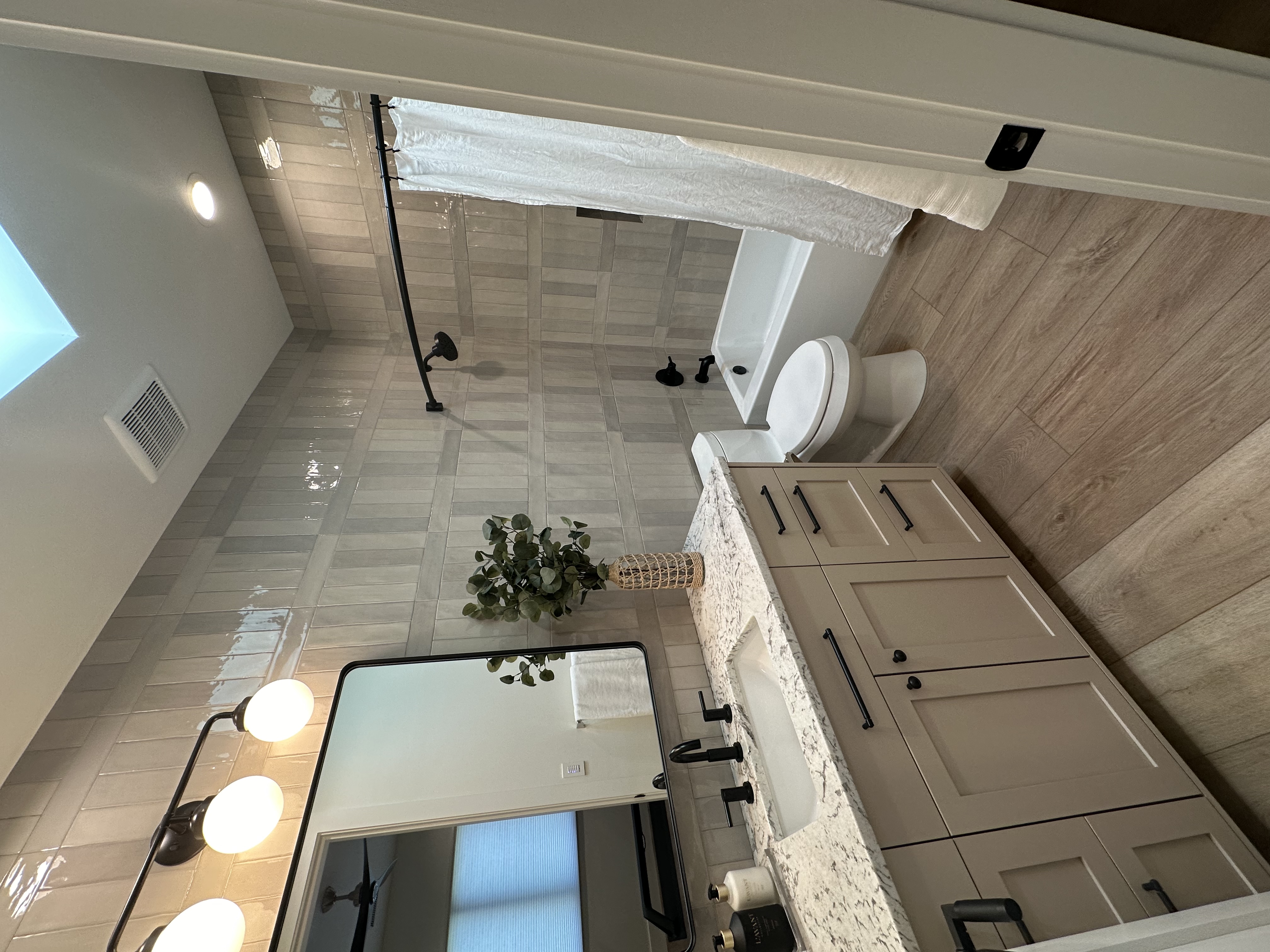 Gray tile bathroom
