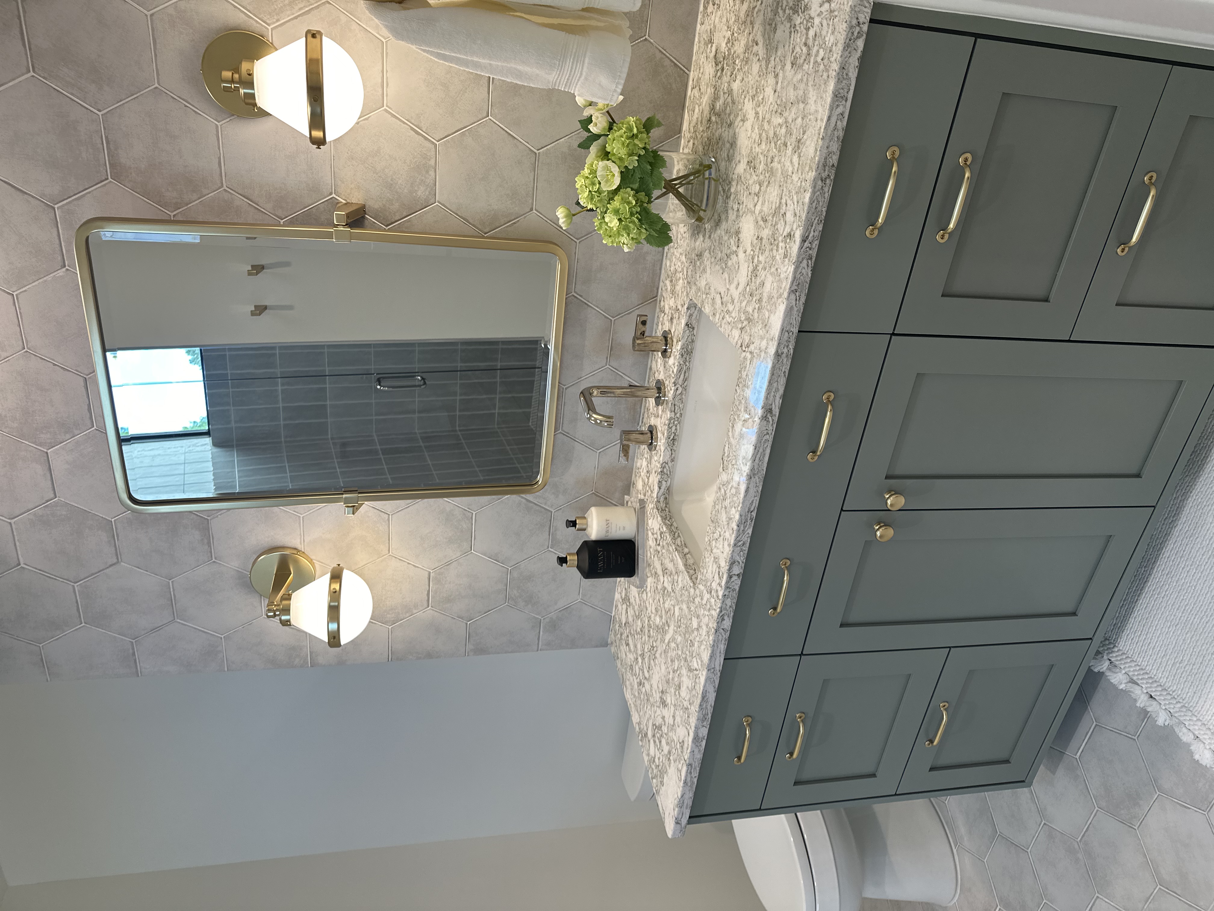 Sage hexagon tile bathroom